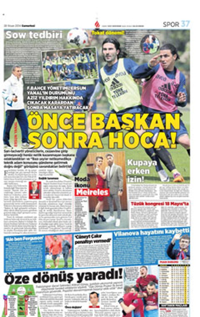 Spor gazetelerinin manşetleri 26-04-2014