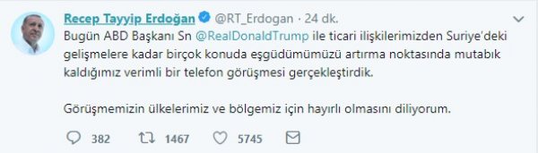 Erdoğan ile Trump Suriye'yi görüştü