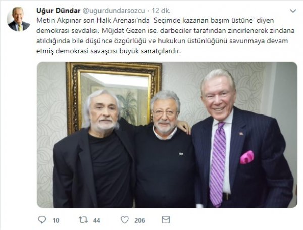 Uğur Dündar, Metin Akpınar ve Müjdat Gezen'e destek çıktı