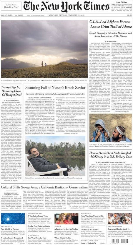 2018’in son gününde dünya manşetleri