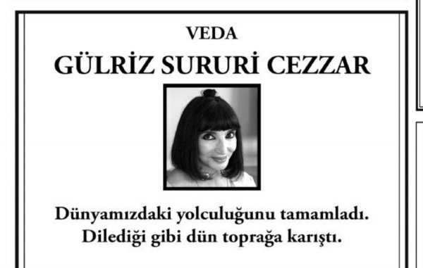 Gülriz Sururi'ye ilginç başsağlığı ilanı
