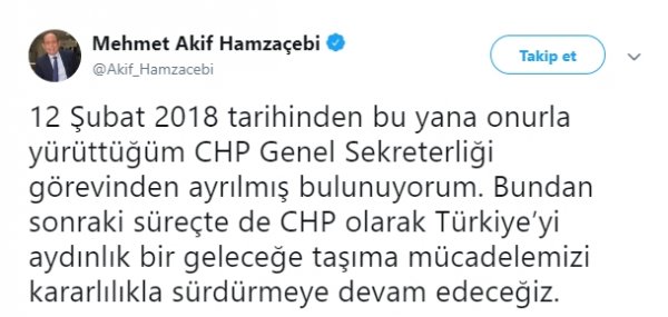 Akif Hamzaçebi CHP'deki görevinden istifa etti