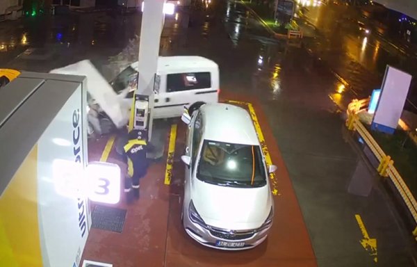 Alkollü sürücü benzin istasyonuna daldı