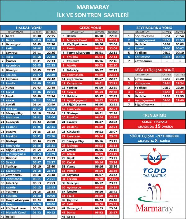 Marmaray'ın yeni sefer saatleri