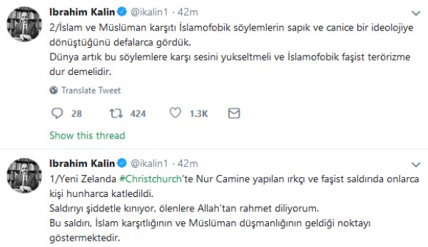 Yeni Zelanda'daki cami katliamına Türkiye'den ilk tepki