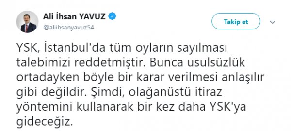 YSK'nın İstanbul kararına AK Parti'den itiraz
