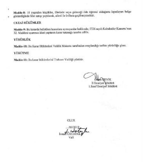 Trabzon'da 18 yaşından küçüklere bilet satışı yasaklandı