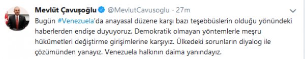 Çavuşoğlu: Venezuela halkının yanındayız