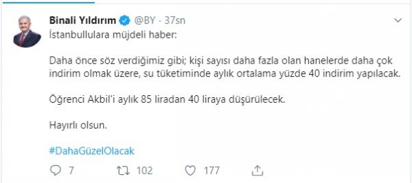 Binali Yıldırım'ın su ve öğrenci akbili vaadi