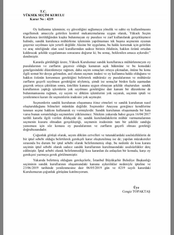 YSK'nın kararında olumsuz oy veren hakimlerin gerekçeleri