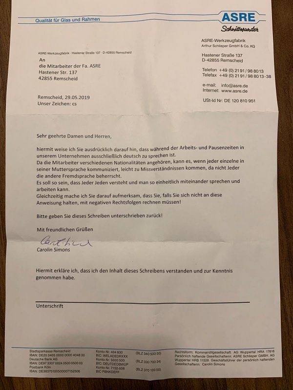 Alman firmadan ‘ana dilde’ konuşma yasağı