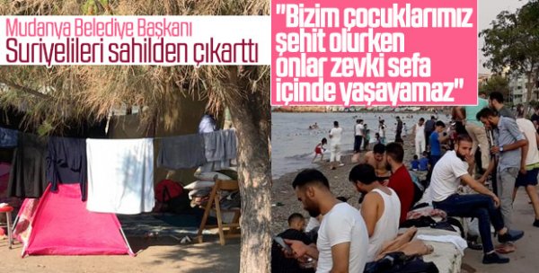 Denize girmeleri engellenen Suriyeliler tepki gösterdi
