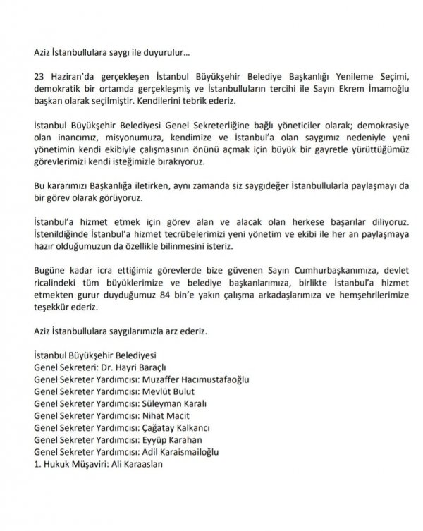 İBB'deki yöneticiler istifa etti