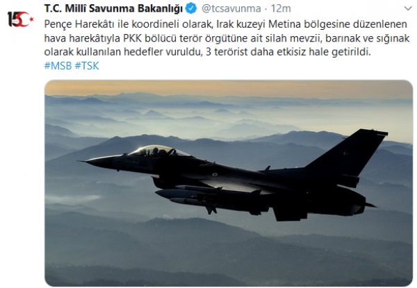 Pençe Harekatı'nda 3 terörist daha etkisiz hale getirildi