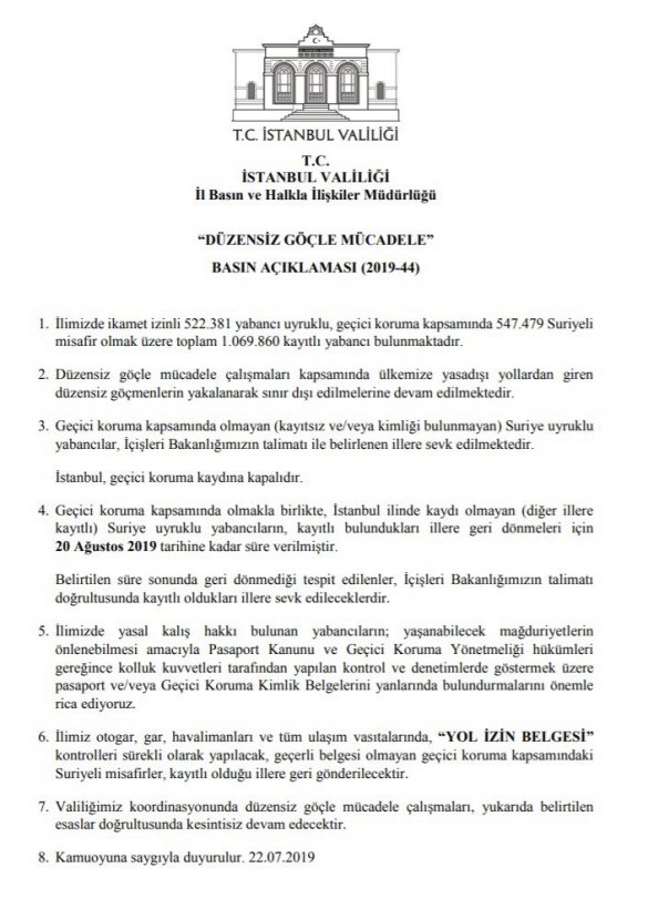 İstanbul'da yaşayan kaçak Suriyelilere son uyarı