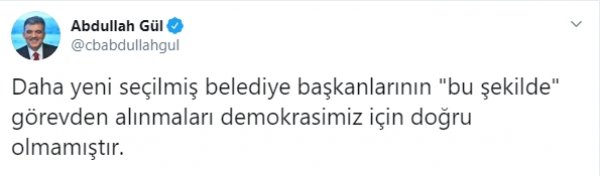 Abdullah Gül, kayyum atamasını doğru bulmadı