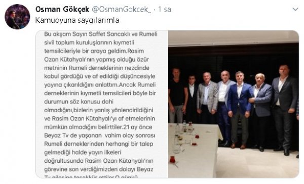 Osman Gökçek: Rasim Ozan Kütahyalı Beyaz TV'de olmayacak