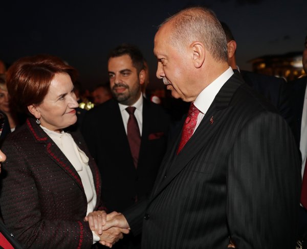 a Meral Akşener, Cumhurbaşkanı Erdoğan'la tokalaştı