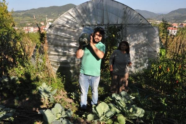 Bahçesine ektiği Çin salatalığı 1 metreye ulaştı