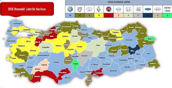 2019 yılı otomobillerin en çok satış yaptığı iller