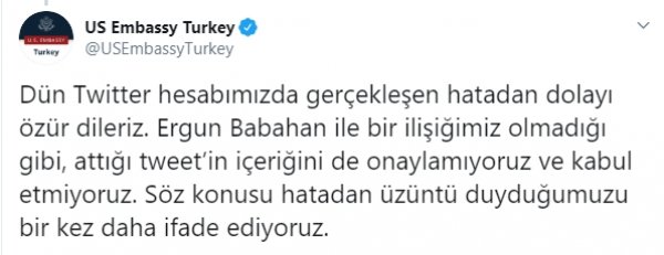 ABD Büyükelçiliği 2. defa özür diledi