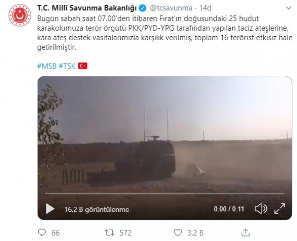 MSB: 16 terörist etkisiz hale getirildi