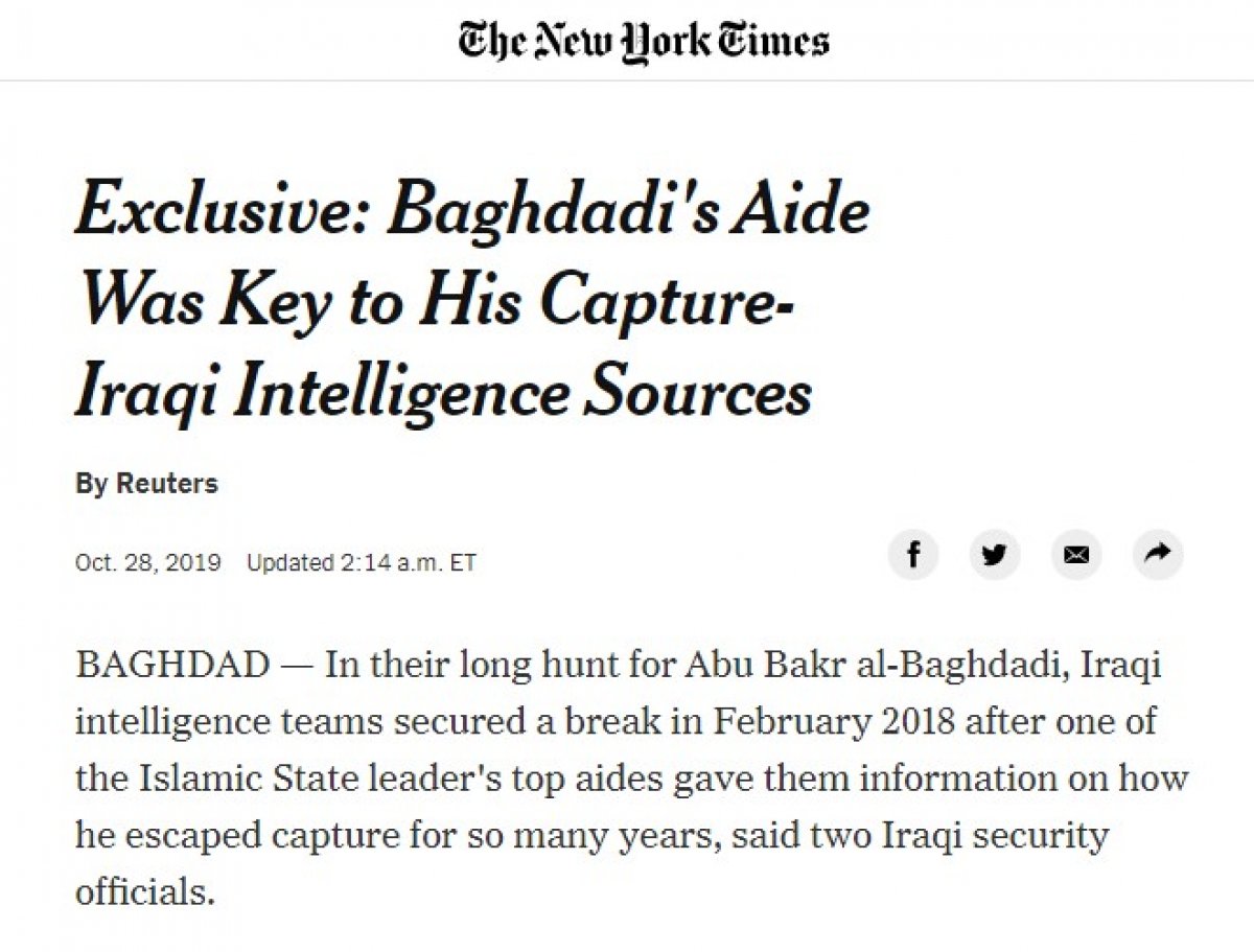 NYT: Bağdadi’nin öldürülmesinde Türkiye’nin önemi büyük