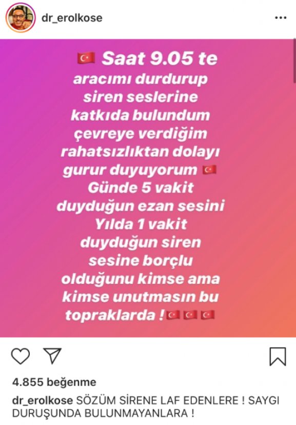 Erol Köse'nin 10 Kasım paylaşımı