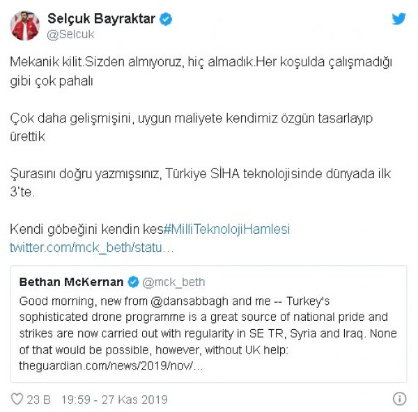 The Guardian'ın İHA iddiasına Selçuk Bayraktar'dan yanıt