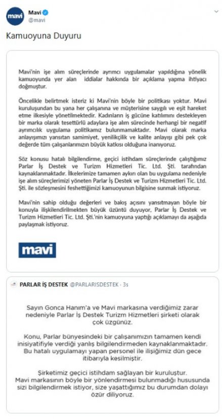 Mavi, başörtülü eleman konusunu reklamlarla kapattı