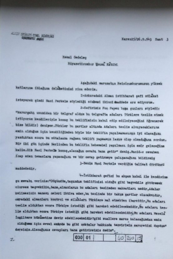 İsmet İnönü'nün 12 Ada'yı reddettiği belge paylaşıldı