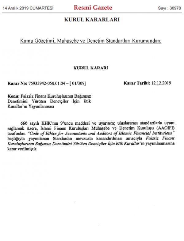 Faizsiz finans denetim standartları belirlendi
