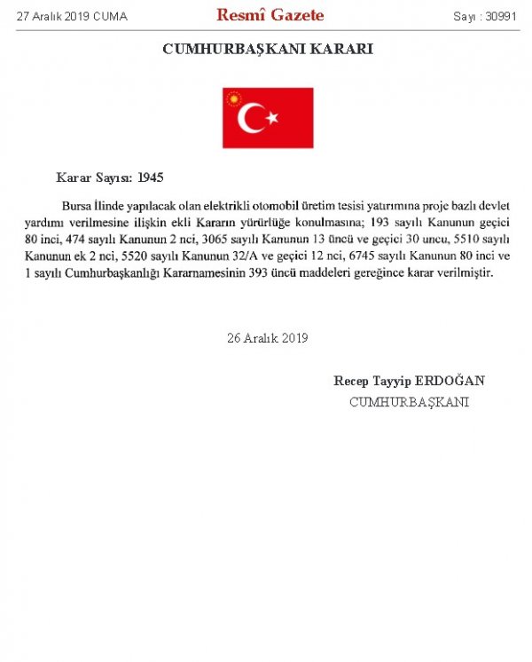 Yerli otomobil Bursa'da üretilecek