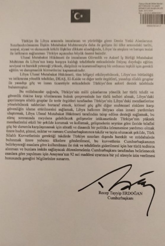 Libya tezkeresi Meclis'e sunuldu
