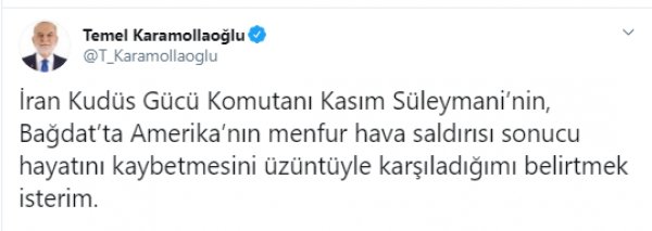 Karamollaoğlu: Süleymani için üzgünüm