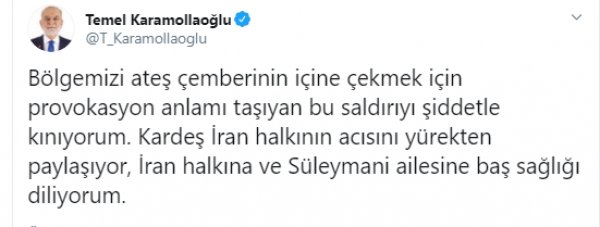 Karamollaoğlu: Süleymani için üzgünüm