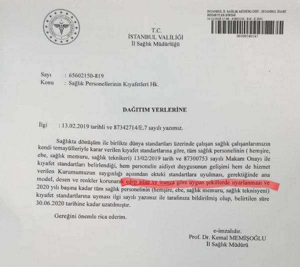 Sağlık kurumlarına gönderilen kıyafet genelgesi