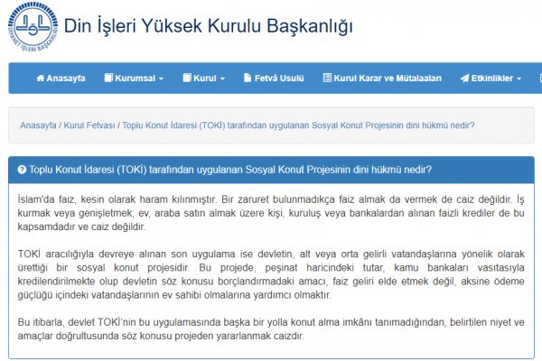Diyanet, TOKİ'den krediyle ev almayı caiz buldu