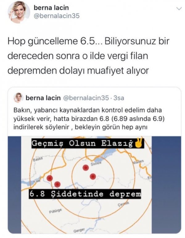 Berna Laçin'den tepki çeken deprem tweet'i