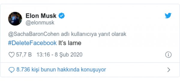 Elon Musk: Facebook'u silin gitsin