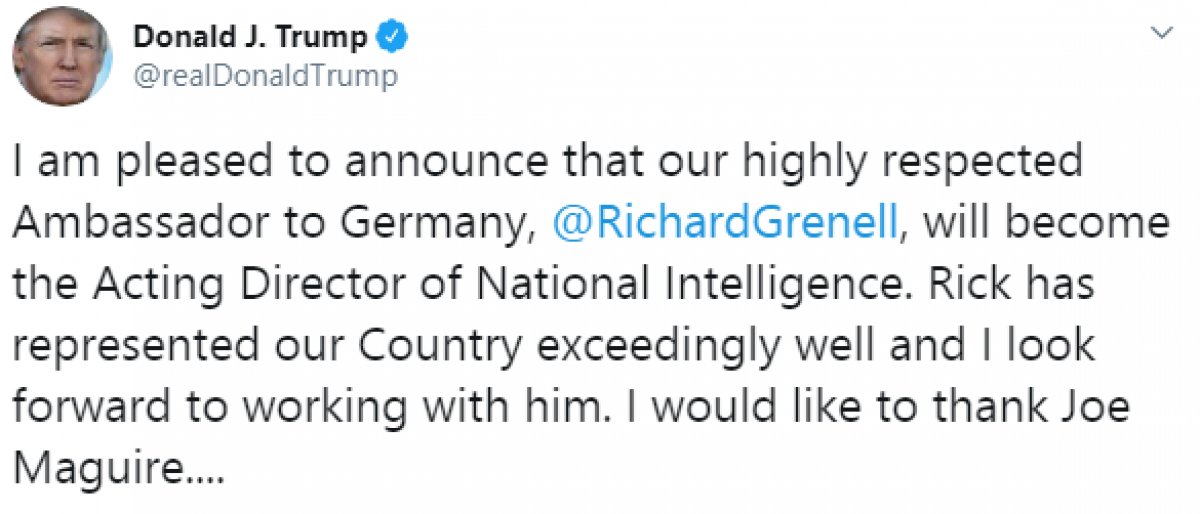 Trump'tan Ulusal İstihbarat Direktörlüğü'ne yeni isim