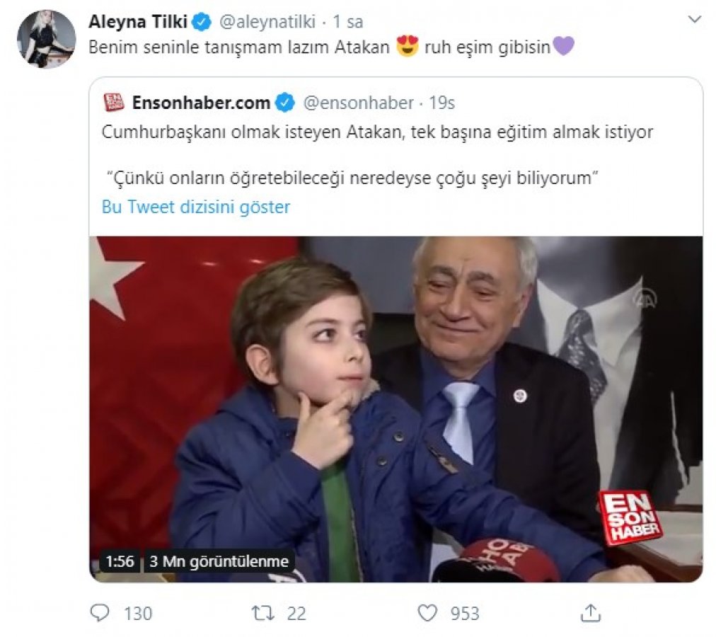 Aleyna Tilki'den Atakan Kayalar paylaşımı