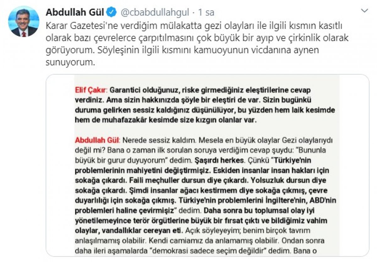 Abullah Gül: Sözlerim çarpıtıldı