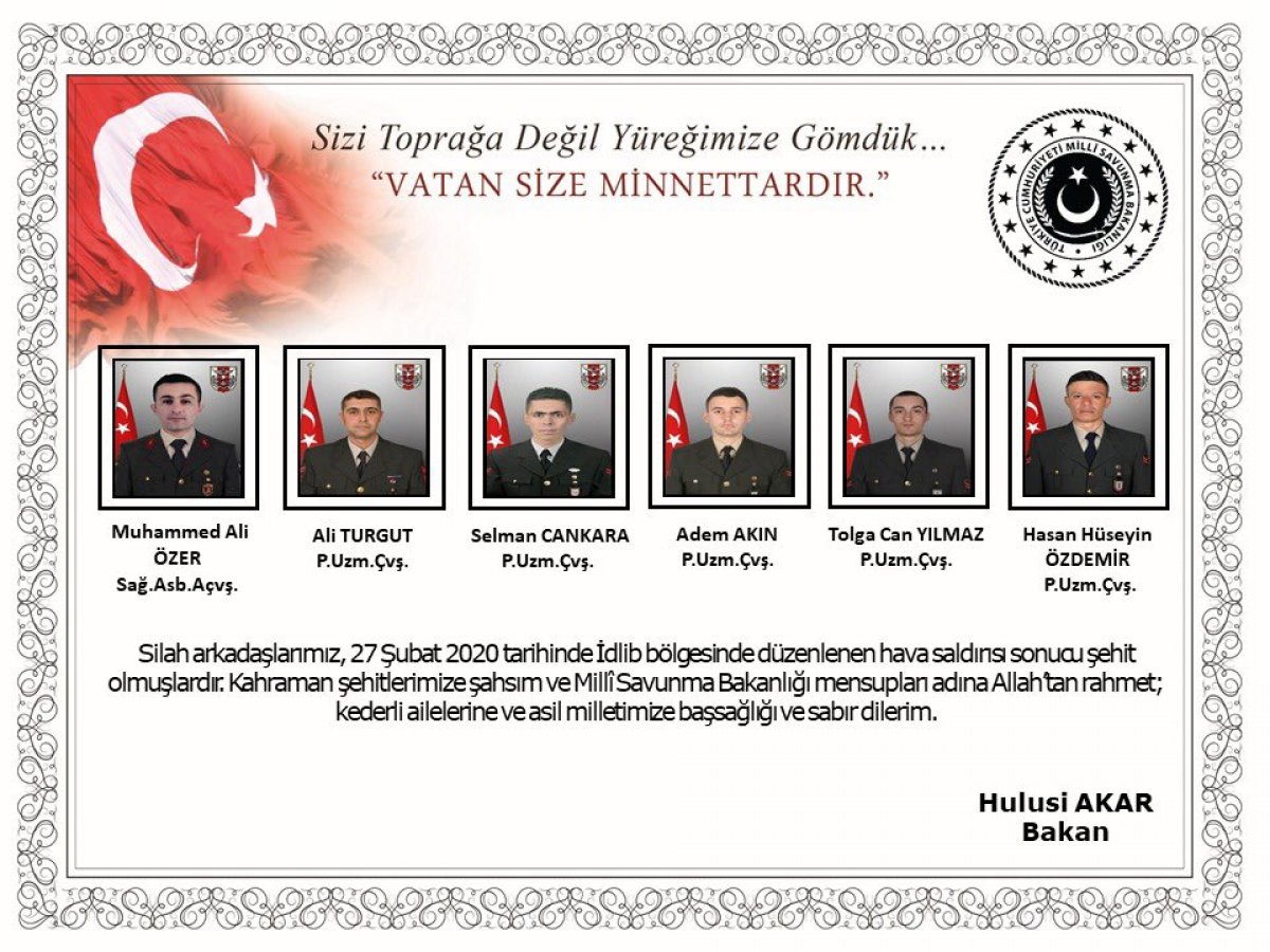 İdlib şehitlerinin kimlikleri açıklandı