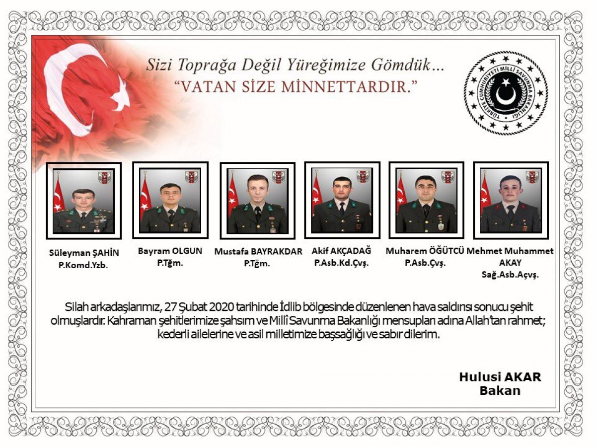 İdlib şehitlerinin kimlikleri açıklandı