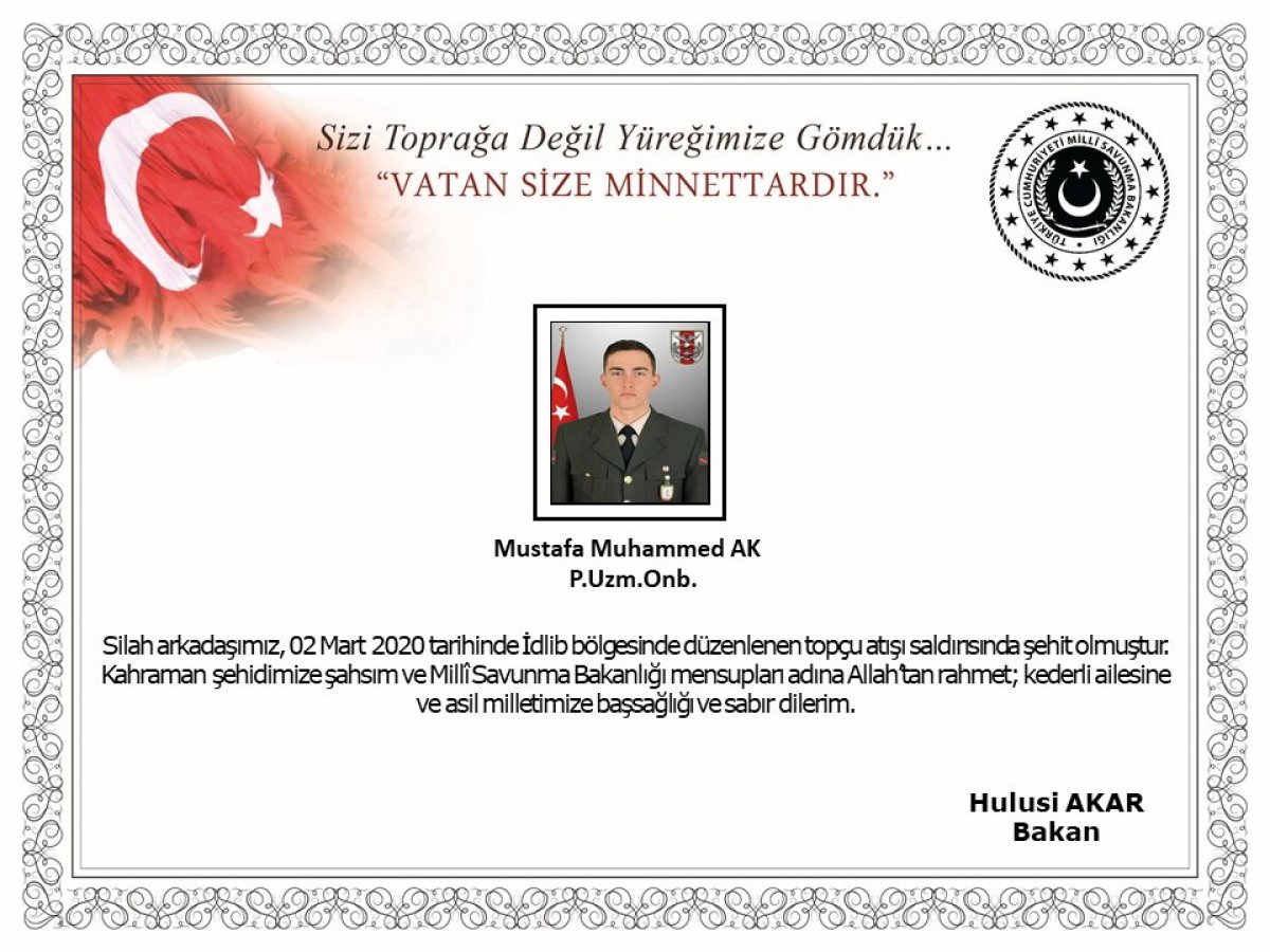 İdlib'de 1 askerimiz şehit oldu