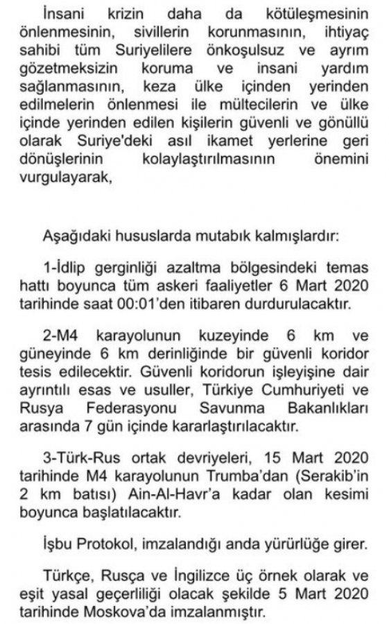 Türkiye ile Rusya arasında imzalanan 3 maddelik mutabakat