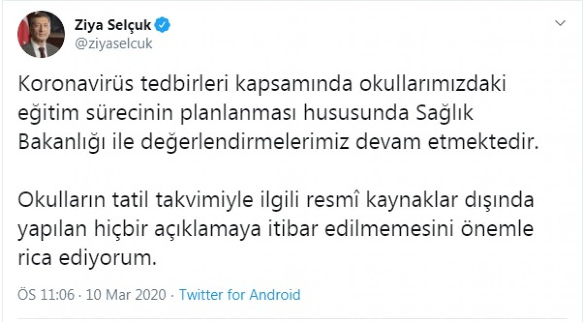 Selçuk: Tatil takvimiyle ilgili değerlendirmeler sürüyor