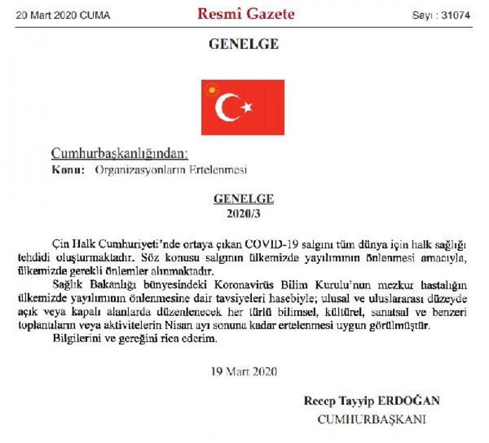 Koronavirüse karşı yeni tedbir genelgesi