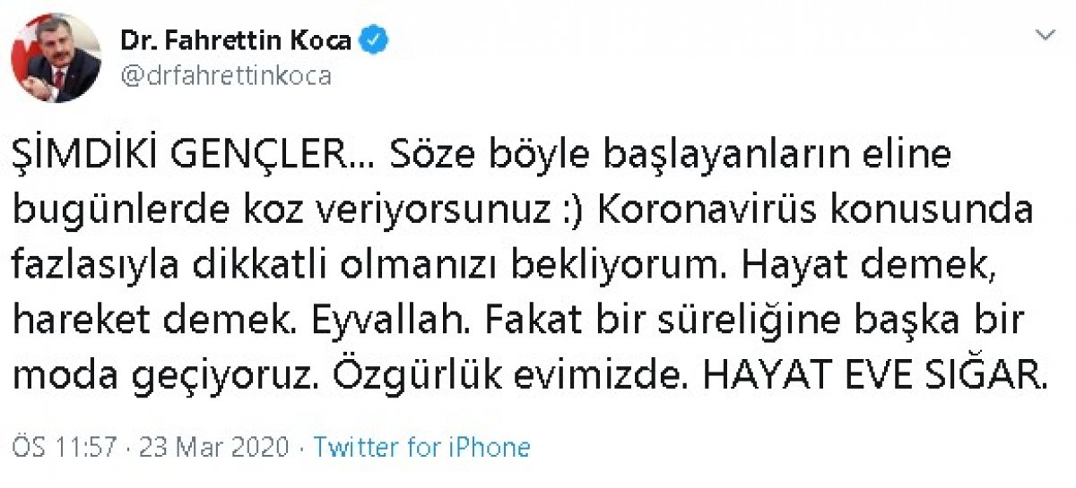 Sağlık Bakanı Koca’dan gençlere çağrı